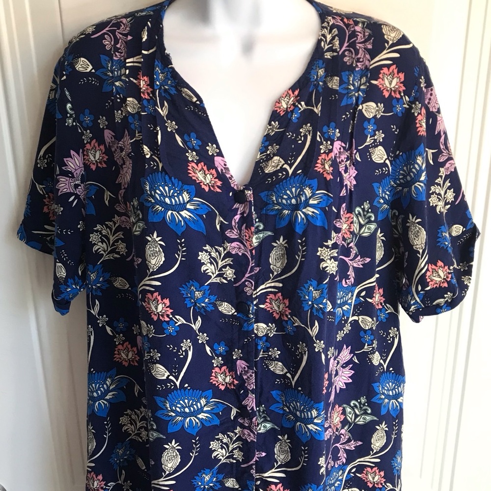 Amazon Women’s XL Multi Blue Floral V-Neck SS Button Up House Midi Dress NWOT - Picture 6 of 16